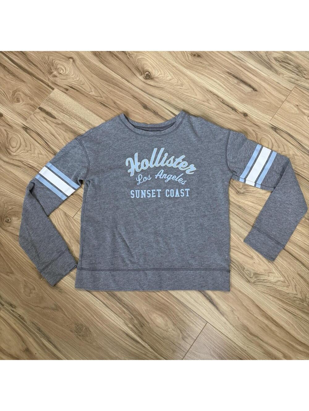 Hollister California Los Angeles Sunset Coast Gray Stripe Sleeve Sweatshirt XS
